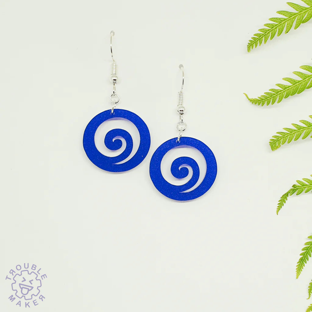 Trouble Maker Blue Koru Drop Earrings