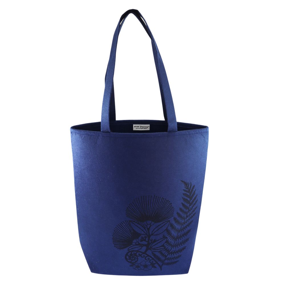 Tote bag felt NZ flowers & fern navy 42x40x12cm - Fairyspringspharmacy