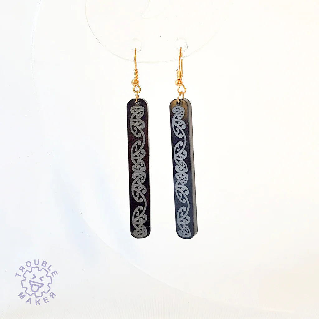 Trouble Maker Black Kowhaiwhai Straight Drop Earrings - Fairyspringspharmacy
