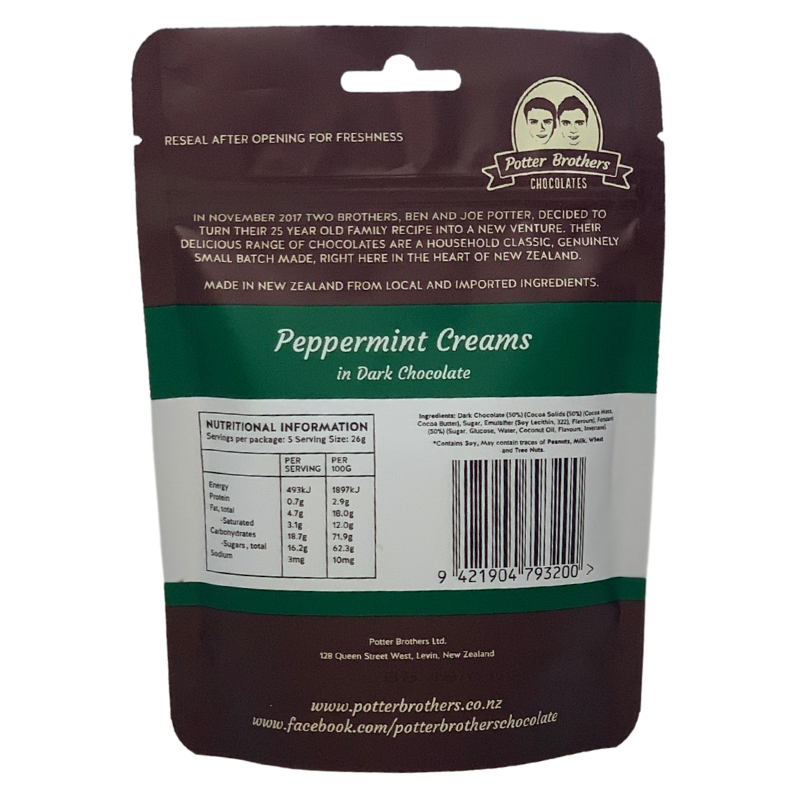 Potter Brothers Peppermint Creams In Dark Chocolate 130g