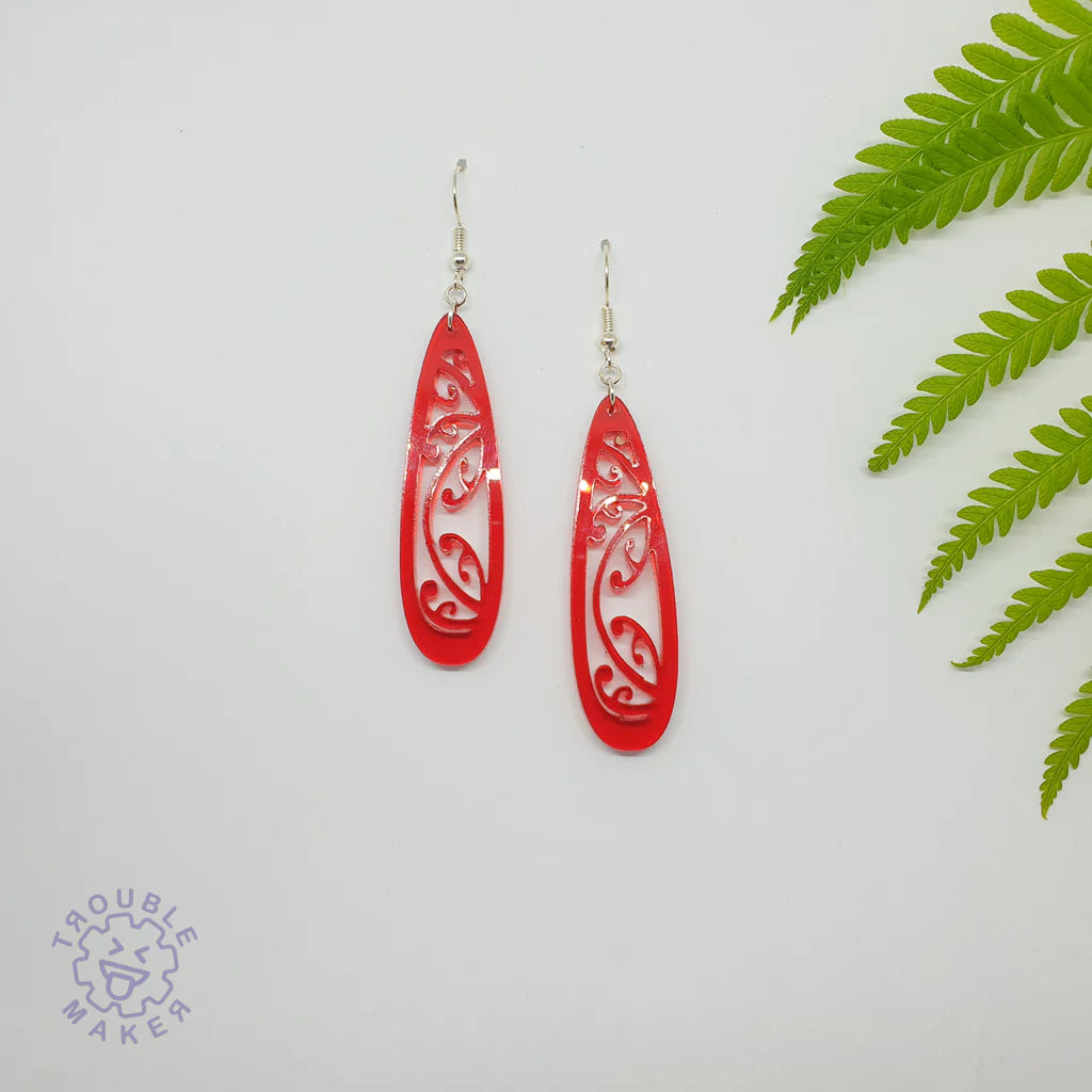 Trouble Maker Red Kowhaiwhai Teardrop Earrings - Fairyspringspharmacy