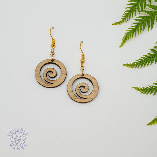 Trouble Maker Wooden Koru Drop Earrings - Fairyspringspharmacy