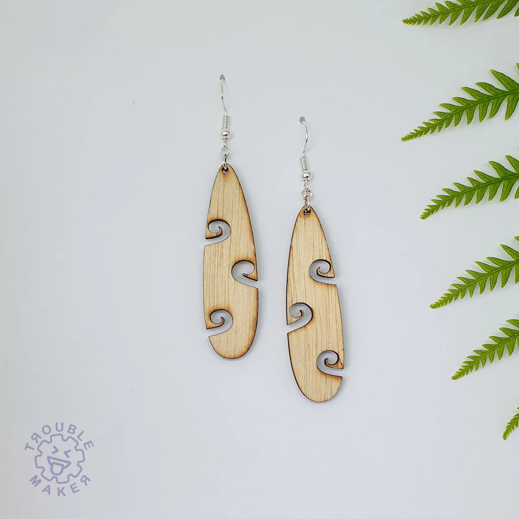 Trouble Maker Wooden Koru Side Tear drop Earrings - Fairyspringspharmacy
