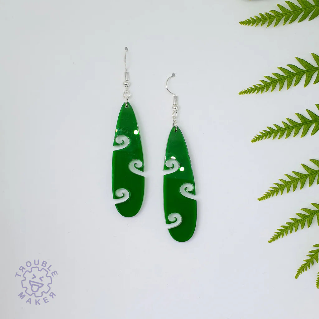 Trouble Maker Green Koru Side Tear drop Earrings - Fairyspringspharmacy