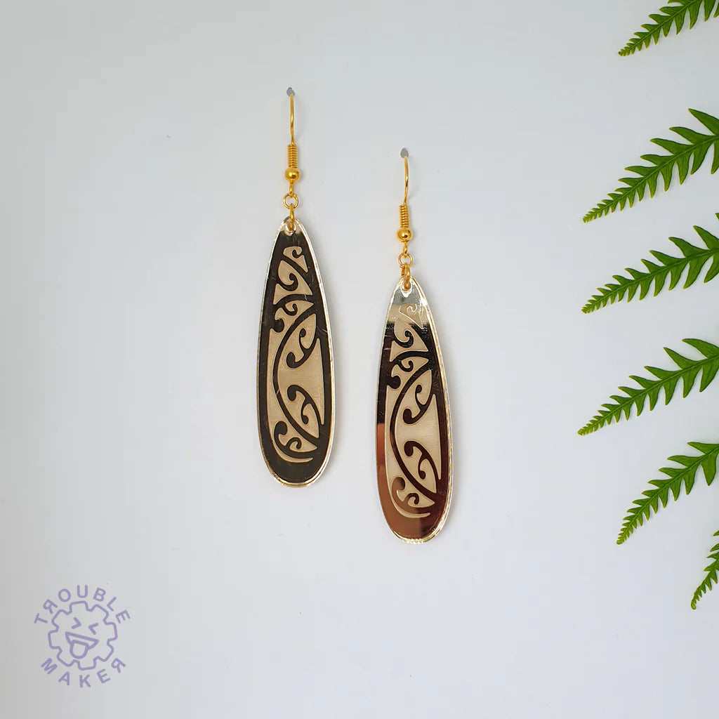 Trouble Maker Gold Kowhaiwhai Teardrop Earrings - Fairyspringspharmacy