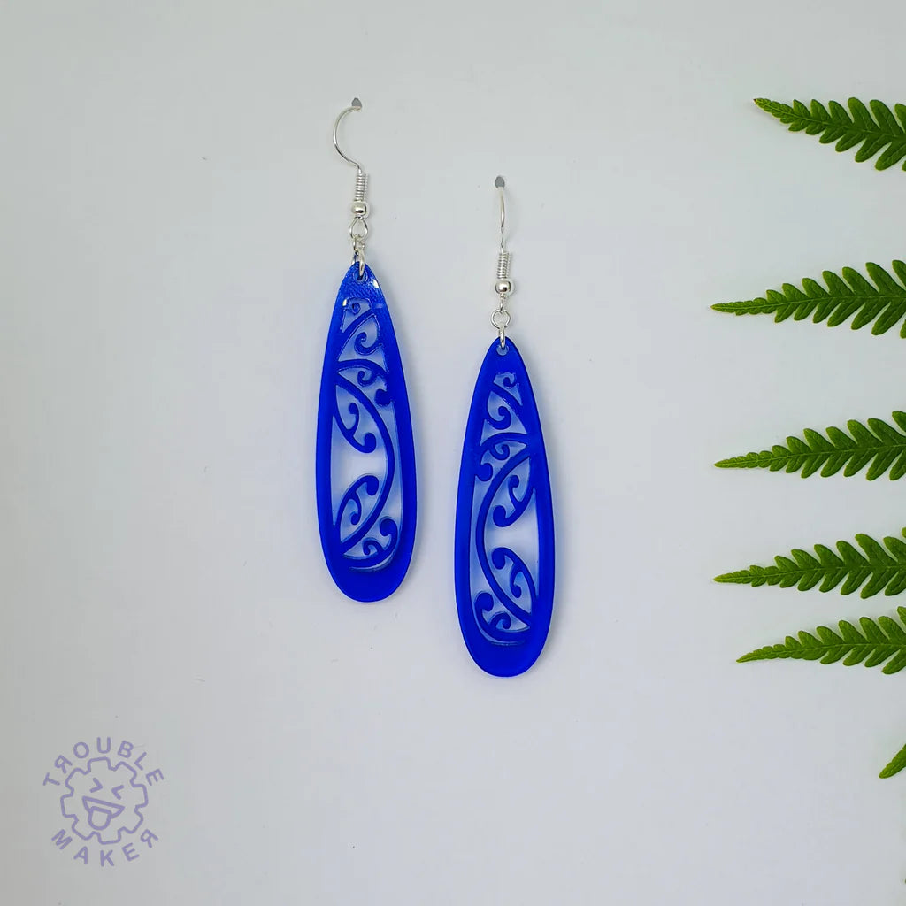 Trouble Maker Blue Kowhaiwhai Teardrop Earrings - Fairyspringspharmacy