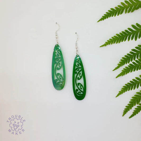 Trouble Maker Green Kowhaiwhai Teardrop Earrings - Fairyspringspharmacy