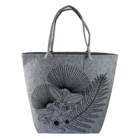 Tote Bag Large Felt NZ Floral Grey 44x37cm - Fairyspringspharmacy