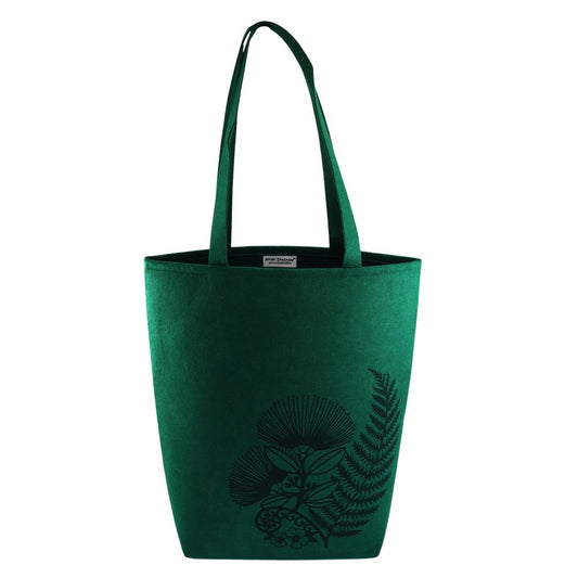 Tote Bag Felt NZ Flowers & Fern Green 42x40x12cm - Fairyspringspharmacy