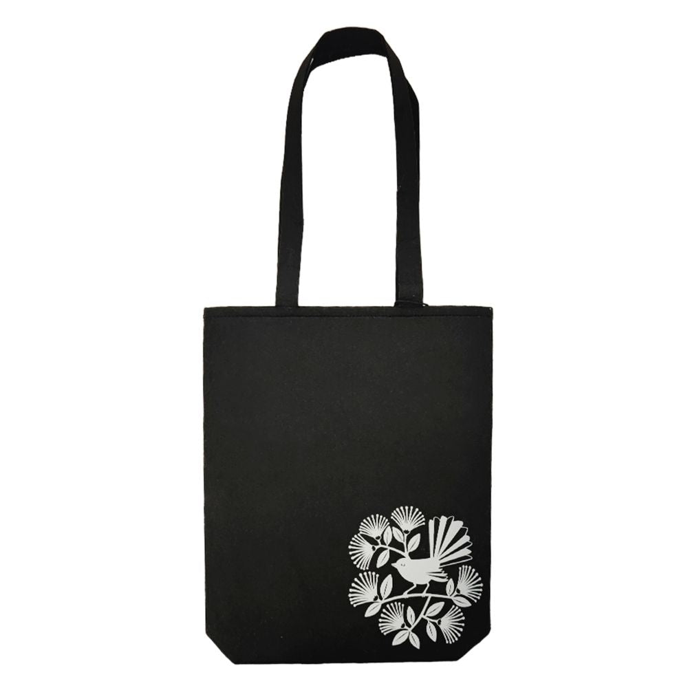 Tote Bag Felt NZ Fantail 38×32 Black - Fairyspringspharmacy
