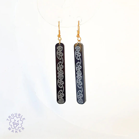Trouble Maker Black Kowhaiwhai Straight Drop Earrings - Fairyspringspharmacy
