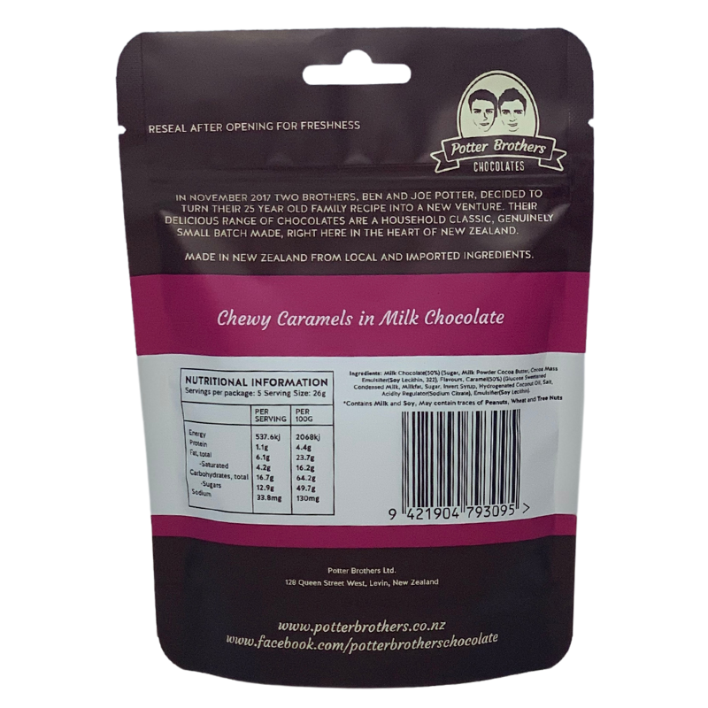 Potter Brothers Chewy Caramels In Milk Chocolate 130g