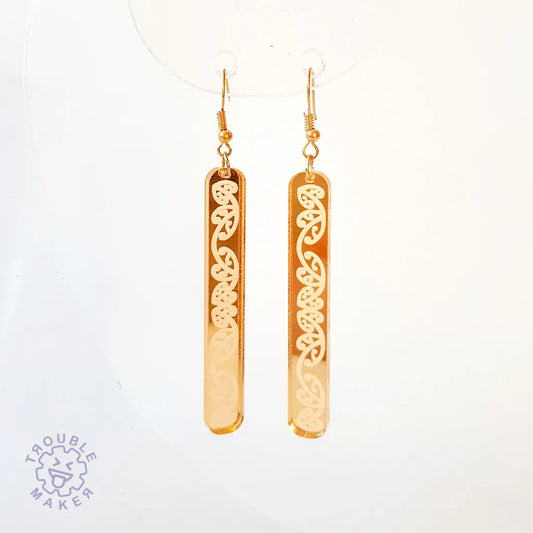 Trouble Maker Gold Kowhaiwhai Straight Drop Earrings - Fairyspringspharmacy