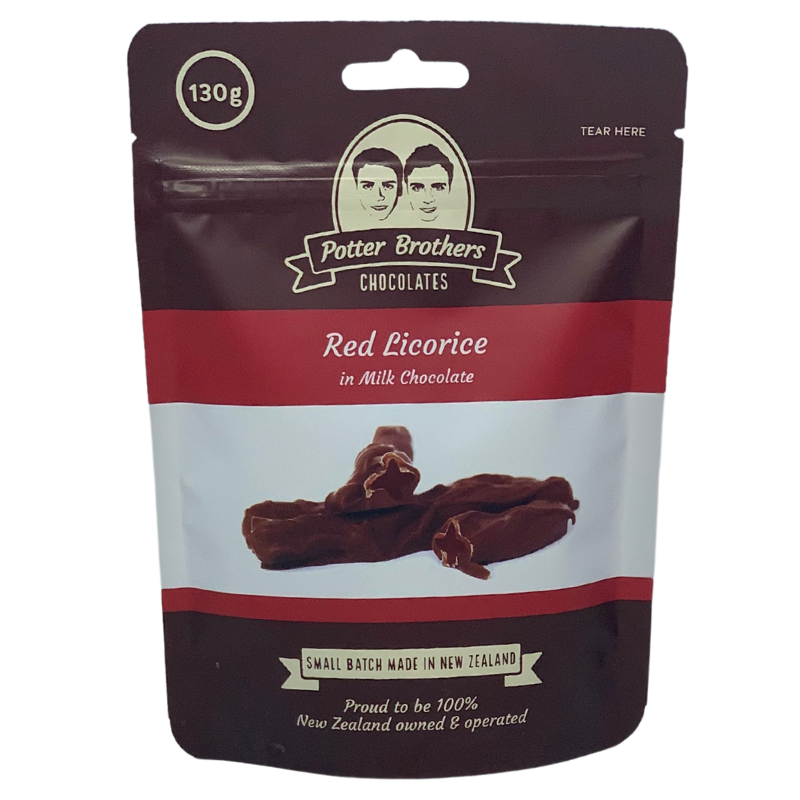 Potter Brothers Red Licorice in milk chocolate 130g