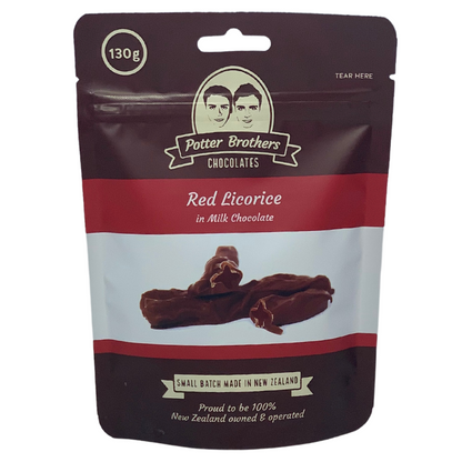 Potter Brothers Red Licorice in milk chocolate 130g