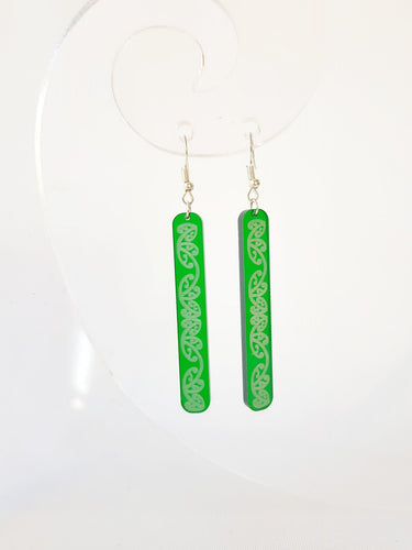 Green Kowhaiwhai Straight Drop Earrings - Fairy springs pharmacy