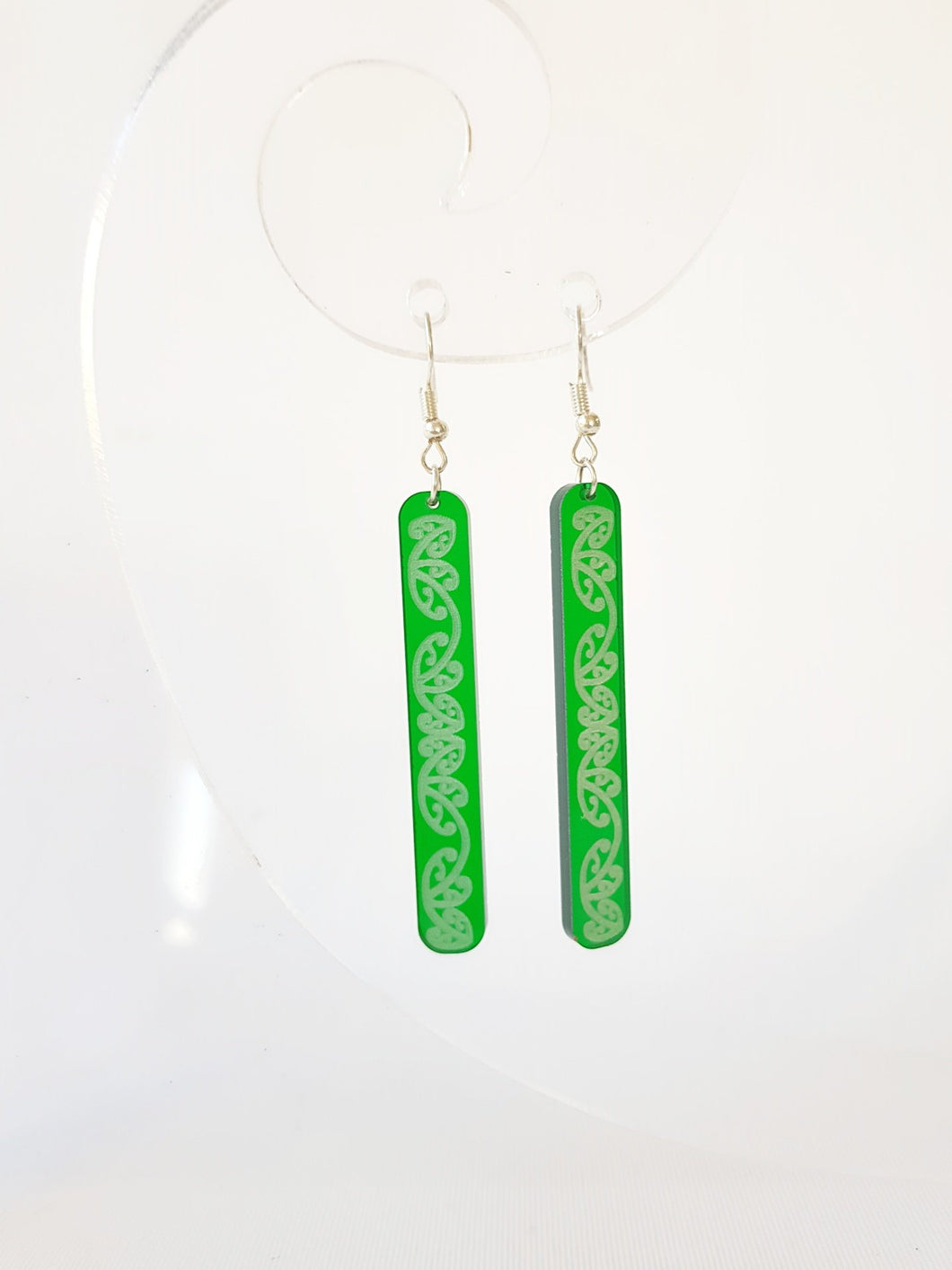 Green Kowhaiwhai Straight Drop Earrings - Fairy springs pharmacy