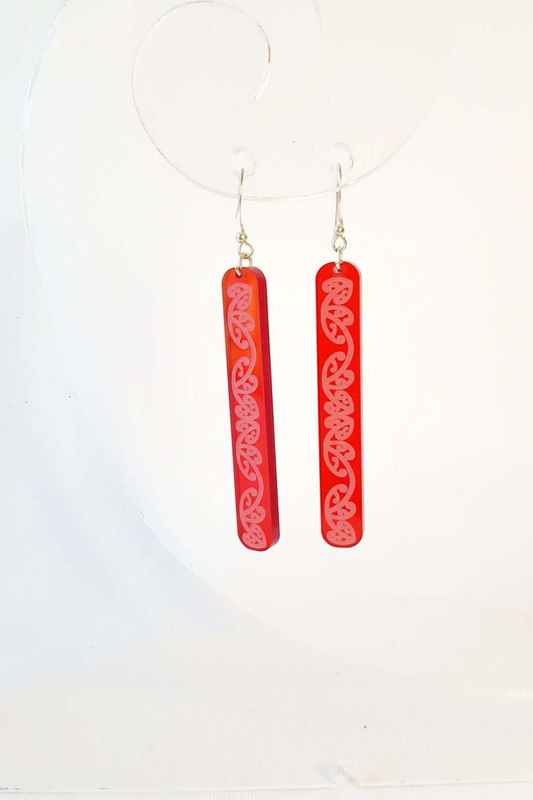 Red Kowhaiwhai Straight Drop Earrings - Fairy springs pharmacy