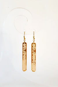 Gold Kowhaiwhai Straight Drop Earrings - Fairy springs pharmacy