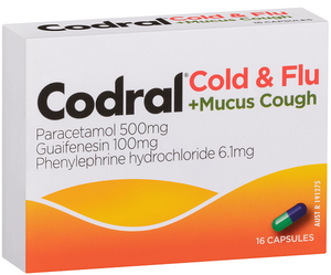 CODRAL Cough & Cold + Mucus Cough 16 Capsules - Fairyspringspharmacy