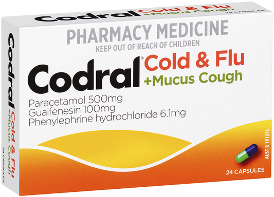 CODRAL Cold & Flu + Mucus Cough 24 Capsules
