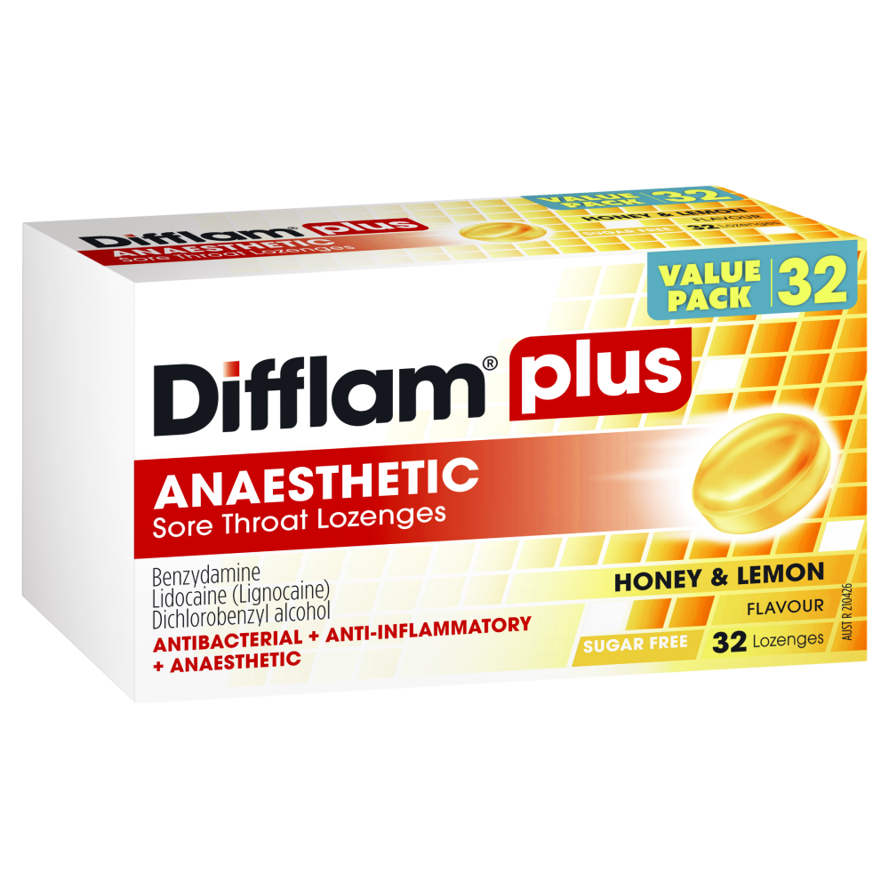 DIFFLAM Lozenges Plus Anaesthetic Honey Lemon - 32 LOZENGES VALUE PACK ...