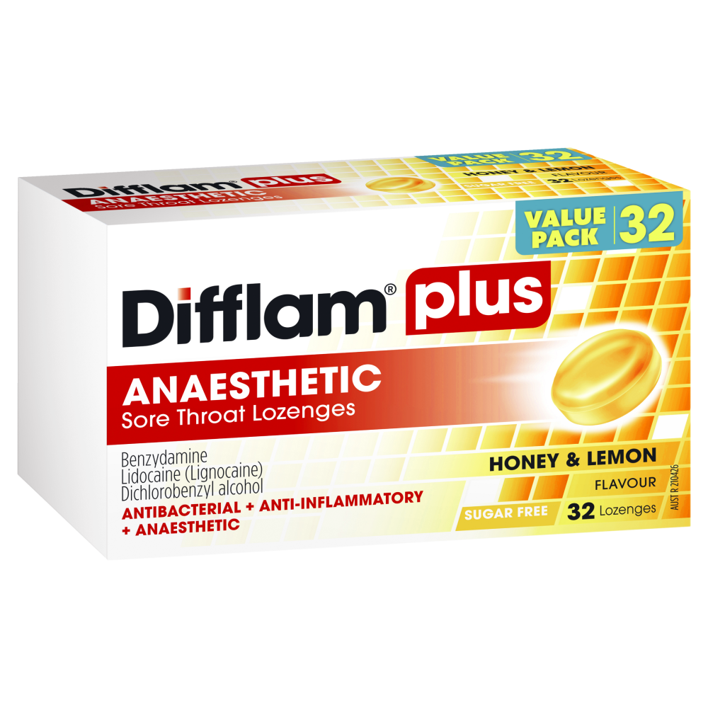 DIFFLAM Lozenges Plus Anaesthetic Honey Lemon - 32 LOZENGES VALUE PACK