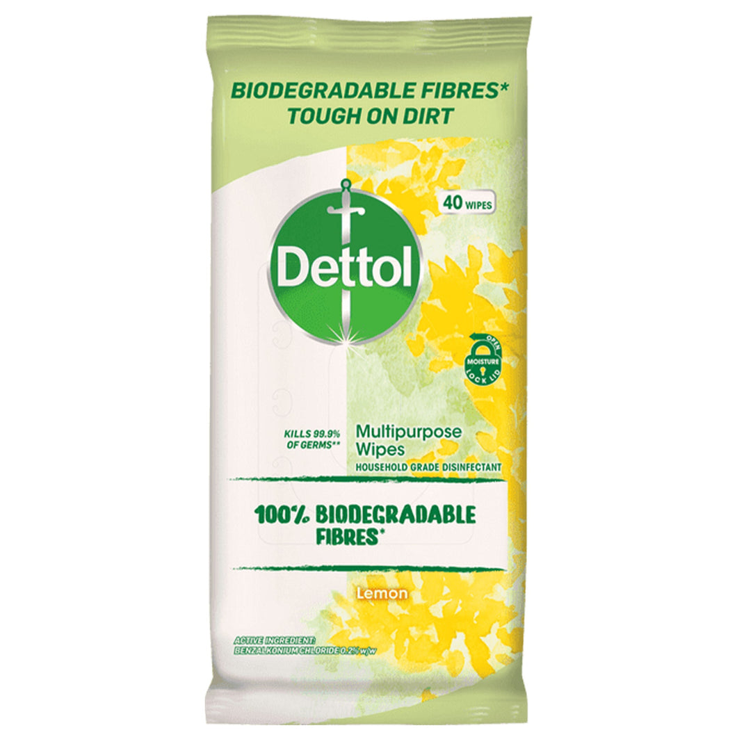 DETTOL Biodegradable Lemon Wipes 40 Pack