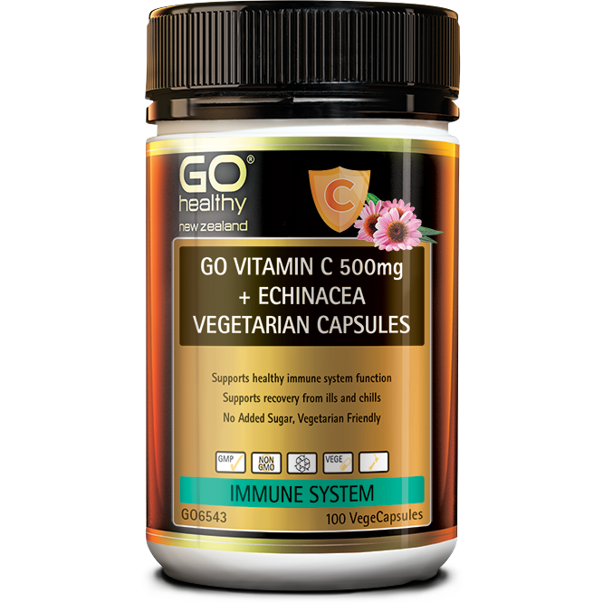 GO Vitamin C 500mg + Echinacea Vegetarian Capsules 100 VegeCapsules - Fairy springs pharmacy