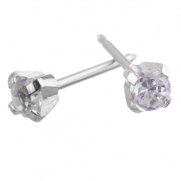 Silver Cubic Zirconia 3mm Earrings - Fairy springs pharmacy