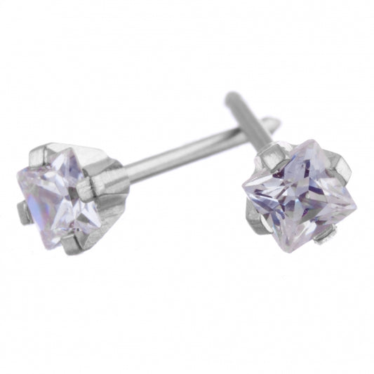 Square Cut 3x3mm Cubic Zironia Silver Earrings - Fairy springs pharmacy
