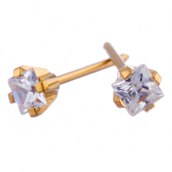 Square Cut 3x3mm Cubic Zironia Gold Earrings - Fairy springs pharmacy
