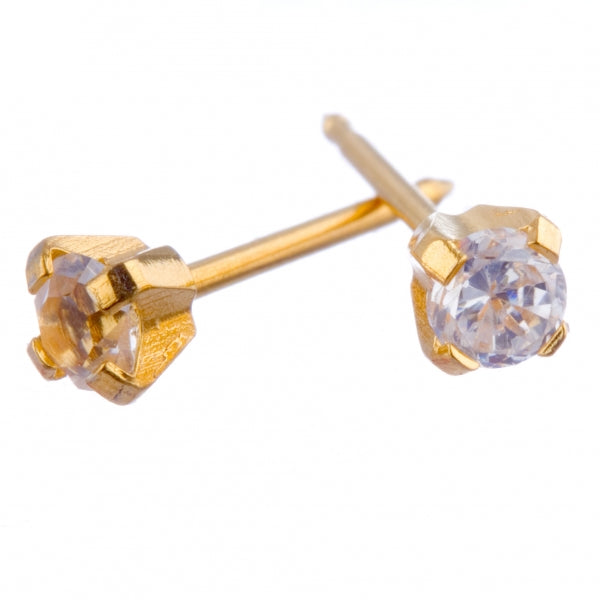 Gold Cubic Zirconia 4mm Earrings - Fairy springs pharmacy