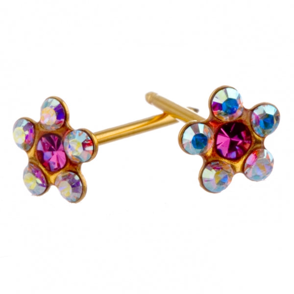 Pink Cubic Zirconia Daisy Gold Earrings - Fairy springs pharmacy