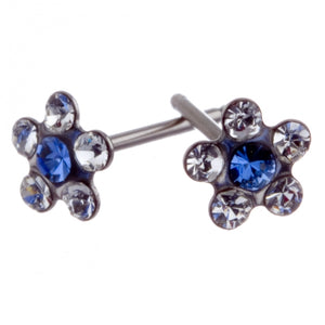 Blue Cubic Zirconia Daisy Silver Earrings - Fairy springs pharmacy