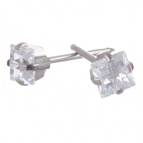 Square Cut 4x4mm Cubic Zironia Silver Earrings - Fairy springs pharmacy