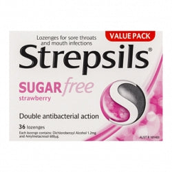 STREPSILS Strawberry (Sugar Free) 36 Lozenges - Fairyspringspharmacy