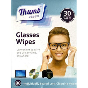 THUMB CLEAN Glasses Wipes - 30 Individually Sealed Lens Cleaning Wipes